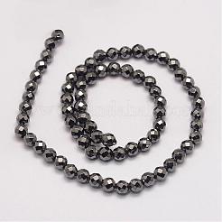 2A級磁気あり合成ヘマタイトビーズ連売り  多面カット  ラウンド  8mm  穴：1mm  約50個/連  15インチ&nbsp;G-P258-10-8mm