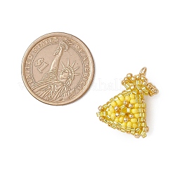 ガラスシードビーズの福袋ペンダント  304ステンレススチール製ジャンプリング付き  きいろ  18.5x18.5x14mm  穴：3.5mm&nbsp;PALLOY-MZ00477-02