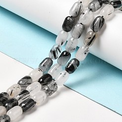 天然石ブラックルチルクォーツビーズ連売り  コラム  9x6mm  穴：1~1.2mm  約20~21個/連  7.09~7.48インチ（18~19cm）&nbsp;G-G980-16
