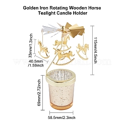 Iron Rotating Wooden Horse Tealight Candle Holder&nbsp;AJEW-WH0019-43G