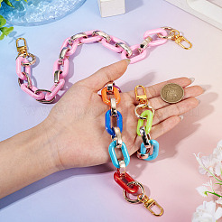 2個2色の不透明アクリルとccbプラスチックリンクチェーンバッグハンドル  亜鉛合金製スイベルクラスプとスプリングゲートリング付き  バッグストラップ用交換アクセサリー用  ゴールドカラー  ミックスカラー  43.2cm  1pc /カラー&nbsp;AJEW-TA00050