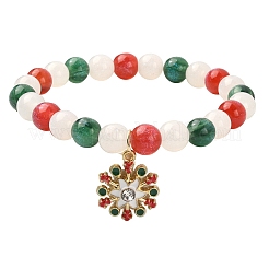 Resin Round Beaded Stretch Bracelet with Alloy Enamel Christmas Charms&nbsp;BJEW-JB09525