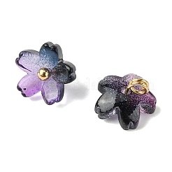 合金アクリルパーツ  花のチャーム  ゴールドカラー  プルシアンブルー  10.5x8mm  穴：2mm&nbsp;TACR-P016-01G-12