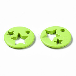 スプレープリント真鍮製チャーム  スターとフラットラウンド  緑黄  14.5x14.5x2.5mm  穴：2mm&nbsp;KK-Q252-003I