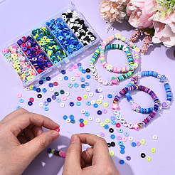 50g5色手作りポリマークレイビーズ  ヒシビーズ  ジュエリー工芸用品のDIY用  ディスク/フラットラウンド  ミックスカラー  6x1mm  穴：2mm  10 G /カラー&nbsp;CLAY-YW0002-28