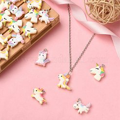 40スタイルの不透明樹脂ユニコーンペンダント5個。  プラチナトーンの鉄ループ付き  ホワイト  18~23.5x19~23x5~6mm  穴：2mm  8個/スタイル&nbsp;RESI-CJ0002-83