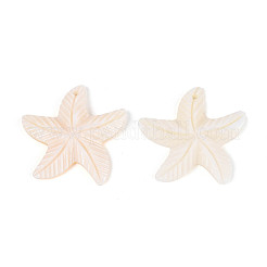 天然淡水貝の彫刻ペンダント  ヒトデのチャーム  貝殻色  31.5~33x32~34.5x3~4mm  穴：1.6mm&nbsp;X-SHEL-N038-34