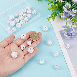 30個 3スタイル アクリル＆樹脂 ラインストーンラウンドビーズ付き  プラスチックビーズ  ヤマモモ  ホワイト  12~16x9.5~14mm  穴：2~2.8mm  10個/スタイル&nbsp;OACR-PH0004-27