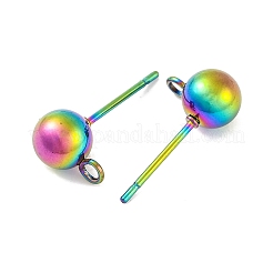 Rainbow Color 304 Stainless Steel Ball Stud Earring Post&nbsp;STAS-C043-65C-M