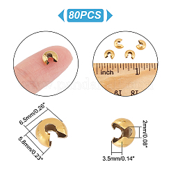 304ステンレススチール製クリンプビーズカバー  PVD真空メッキ  長持ちメッキ  ゴールドカラー  6.5x5.8x3.5mm  穴：1.8~2mm  80個/箱&nbsp;STAS-UN0043-12