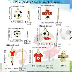 30 個 6 スタイルラックメッキ環境に優しい合金エナメルペンダント  カドミウムフリー＆鉛フリー  ゴールドカラー  サッカー  ホワイト  ホワイト  15~38x15~21x2~4mm  穴：1.5mm  5個/スタイル&nbsp;ENAM-CJ0005-41