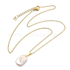 Natural Baroque Keshi Pearl Rectangle Pendant 304 Stainless Steel Cable Chain Necklaces for Women&nbsp;NJEW-JN06136