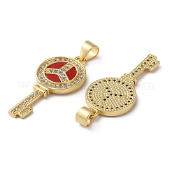 真鍮製マイクロパヴェキュービックジルコニアペンダント  カドミウムフリー＆鉛フリー  シェルと  キー  18KGP本金メッキ  29x13.5x2mm  穴：4x3.5mm&nbsp;KK-D057-17G