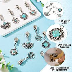 16Pcs 4 Styles Alloy with Synthetic Turquoise Zipper Pulls&nbsp;HJEW-TAC0098