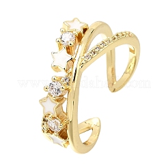 Brass Micro Pave Cubic Zirconia Enamel Cuff Rings for Women&nbsp;CU-CBAE7DF-13G-02