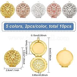 10Pcs 5 Colors Brass Diffuser Locket Pendants&nbsp;KK-BC0008-30