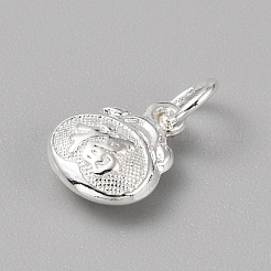 真鍮製チャーム  丸カン付き  銀  オーバル  13x10x4.5mm  穴：4mm&nbsp;FIND-WH0159-63S-02