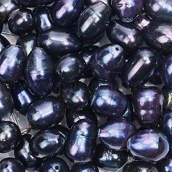 天然養殖淡水パールビーズ連売り  染め  ライス  プルシアンブルー  8~11x7~8mm  穴：0.6~0.7mm  約42個/連  14.1インチ（35.8cm）  1連売り/箱&nbsp;PEAR-NB0001-40