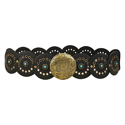 Vintage Alloy & Synthetic Turquoise & PU Leather Disc Coin Waist Belts for Men&nbsp;AJEW-WH0816-102AB-A-01
