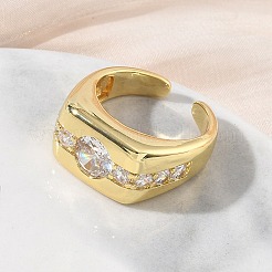 Brass Micro Pave Cubic Zirconia Cuff Open Rings for Women&nbsp;RJEW-L343-06G