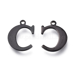304ステンレススチールチャーム  レーザー切断  アルファベット  電気泳動黒  文字.c  12.5x9.5x0.8mm  穴：1mm&nbsp;STAS-H112-C-EB
