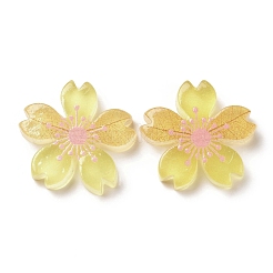蓄光樹脂カボション  5枚の花/桜  シャンパンイエロー  26x5mm&nbsp;RESI-G030-01C