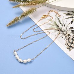 女の子の女性のための天然真珠ビーズペンダントネックレス  ゴールデン ブラス ケーブル チェーン ネックレス  ホワイト  18.31インチ（46.5cm）&nbsp;NJEW-JN03667