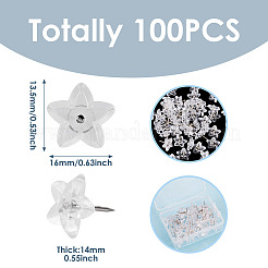 プラスチック製の星型画鋲100個  鉄のピン付き  透明  16x13.5x14mm&nbsp;AJEW-TA0003-16