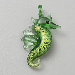 手作りランプワークペンダント  タツノオトシゴチャーム  グリーン  43.5~46x21~27x9~12mm  穴：3x4~4.5mm&nbsp;LAMP-CJC0012-08C
