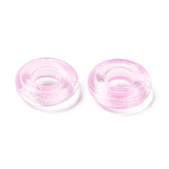 透明ガラス欧州ビーズ  大穴ビーズ  ドーナツ  パールピンク  10x3mm  穴：3.0~4.3mm&nbsp;GLAA-D009-01D