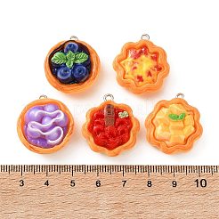 不透明樹脂ペンダント  鉄ループ付き  模造食品  エッグタルトチャーム  プラチナ  ミックスカラー  25.5x22.5x8mm  穴：2mm  約10個/袋&nbsp;RE-CBA6149-03