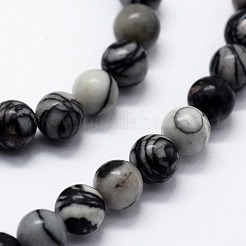 天然石ブラックシルクストーン/ネットストーンビーズ連売り  ラウンド  10mm  穴：1mm  約37個/連  14.76インチ（37.5cm）&nbsp;G-I199-11-10mm