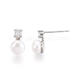 Brass Natural Pearl Stud Earrings&nbsp;PEAR-N020-08G