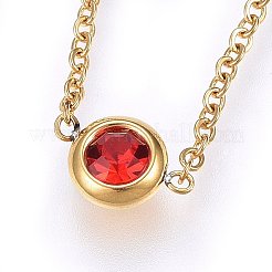 304ステンレススチールジュエリーセット  ペンダントネックレス＆スタッドピアス＆ブレスレット  ラインストーン付き  フラットラウンド  レッド  ゴールドカラー  16.54インチ（42cm）  6-3/4インチ（17cm）  6.5x3.5mm  ピン：0.8mm&nbsp;SJEW-H144-24A-G