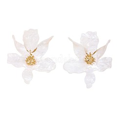 バレンタインデーのアクリル＆合金製ダングルスタッドピアス  花  ゴールドカラー  ホワイト  72x60mm&nbsp;WGA54F3-01