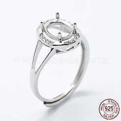 Anti-Tarnish Rhodium Plated 925 Sterling Silver Finger Ring Components&nbsp;STER-G027-13P