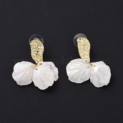 アクリルイミテーションシェルダングルイヤリング  女性用アロイクラスタードロップイヤリング、スターリングシルバーピン925本付き  ホワイト  45mm  ピン：0.8mm&nbsp;EJEW-L281-05LG