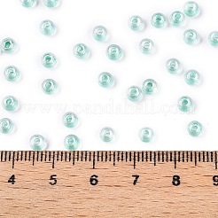 透明な内側の色のガラスシードラウンドビーズ6/0個  丸い穴  アクアマリン  4x3mm  穴：1.2mm  4500個/ポンド&nbsp;SEED-N006-004C