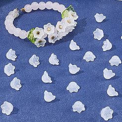 透明スプレー塗装ガラスビーズキャップ150個  花  ホワイト  7x11.5x11.5mm  穴：1.2mm&nbsp;GLAA-SC0002-76