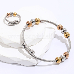 201 Stainless Steel Twisted Cuff Bangle & Finger Ring Sets&nbsp;GX8915-2