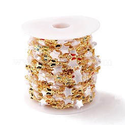 真鍮リンクチェーン  ABSプラスチックパールスター＆ガラスバタフライリンク付き  溶接されていない  スプールで  鉛フリー＆カドミウムフリー  ゴールドカラー  カラフル  リンク：2.5x2x0.5mm  10.5x7x2mm  18.5x9x3mm&nbsp;CHC-K012-10G