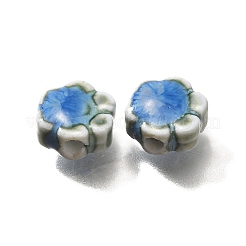 手作りの陶器ビーズ  花  ダークターコイズ  9.5x10x5~5.5mm  穴：1.8~2.2mm&nbsp;PORC-H013-04-14