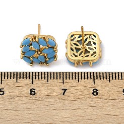 真鍮製マイクロパヴェキュービックジルコニアスタッドピアス  ラックめっき  長持ちメッキ  正方形  ゴールドカラー  空色  12.5x12.5mm&nbsp;KK-F358-02G-04