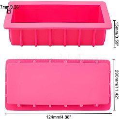 長方形石鹸シリコンモールド  DIYケーキ用  チョコレート  キャンディ  トースト  ショッキングピンク  295x130x66mm  内径：255x90mm&nbsp;DIY-WH0183-48