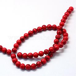 合成ターコイズ天然石ビーズ連売り  ラウンド  染め  レッド  4.5~5x4~4.5mm  穴：1mm  約92個/連  15.7インチ&nbsp;TURQ-S280-4mm-06