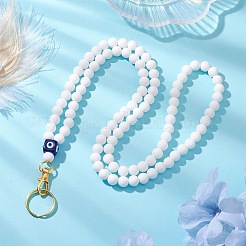 Round Silicone & Resin Evil Eye Beads Name Card Necklace Lanyard&nbsp;NJEW-JN05095-02