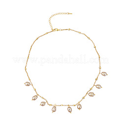 Brass Satellite Chain Oval Natural Freshwater Pearl Tassel Necklaces for Women&nbsp;FS-WG1A443-01
