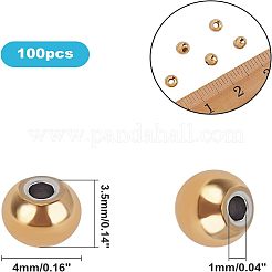 304ステンレススチールスペーサービーズ  ロンデル  ゴールドカラー  4x3.5mm  穴：1mm  100個/箱&nbsp;STAS-UN0007-18G