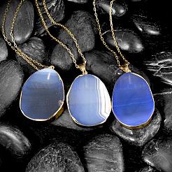 Natural Agate Oval Pendant Necklaces&nbsp;NJEW-BB00057-01