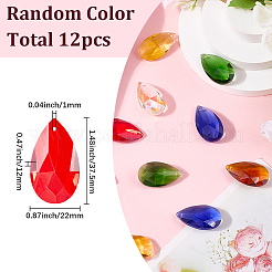 12個のガラスペンダント  多面カット  ドロップ  ミックスカラー  37.5x22x12mm  穴：1mm&nbsp;GLAA-SP0001-46